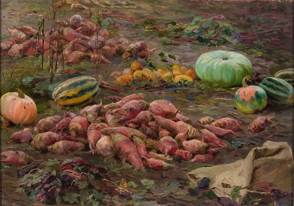 Bumpkins and pumpkins in the field 1892