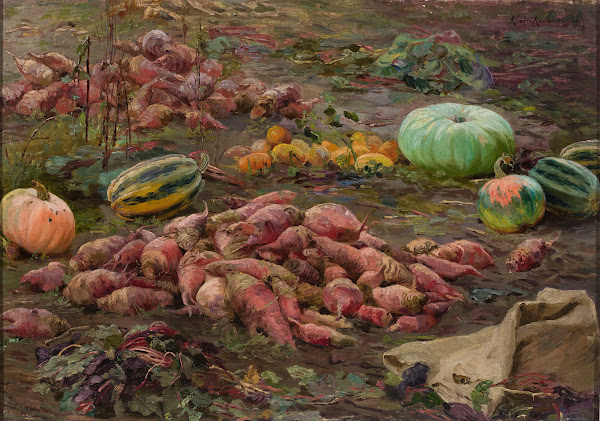 Bumpkins and pumpkins in the field 1892