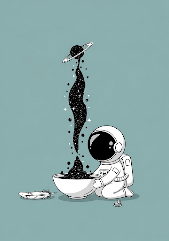 Whimsical Astronaut Spilling Space
