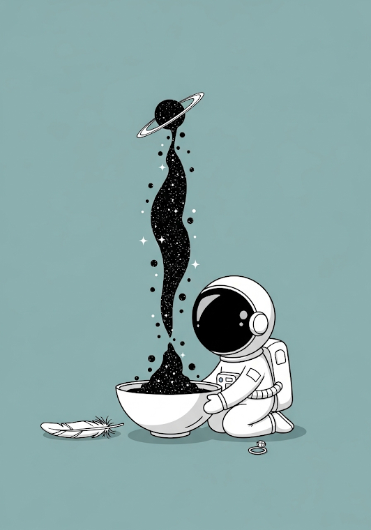 Whimsical Astronaut Spilling Space