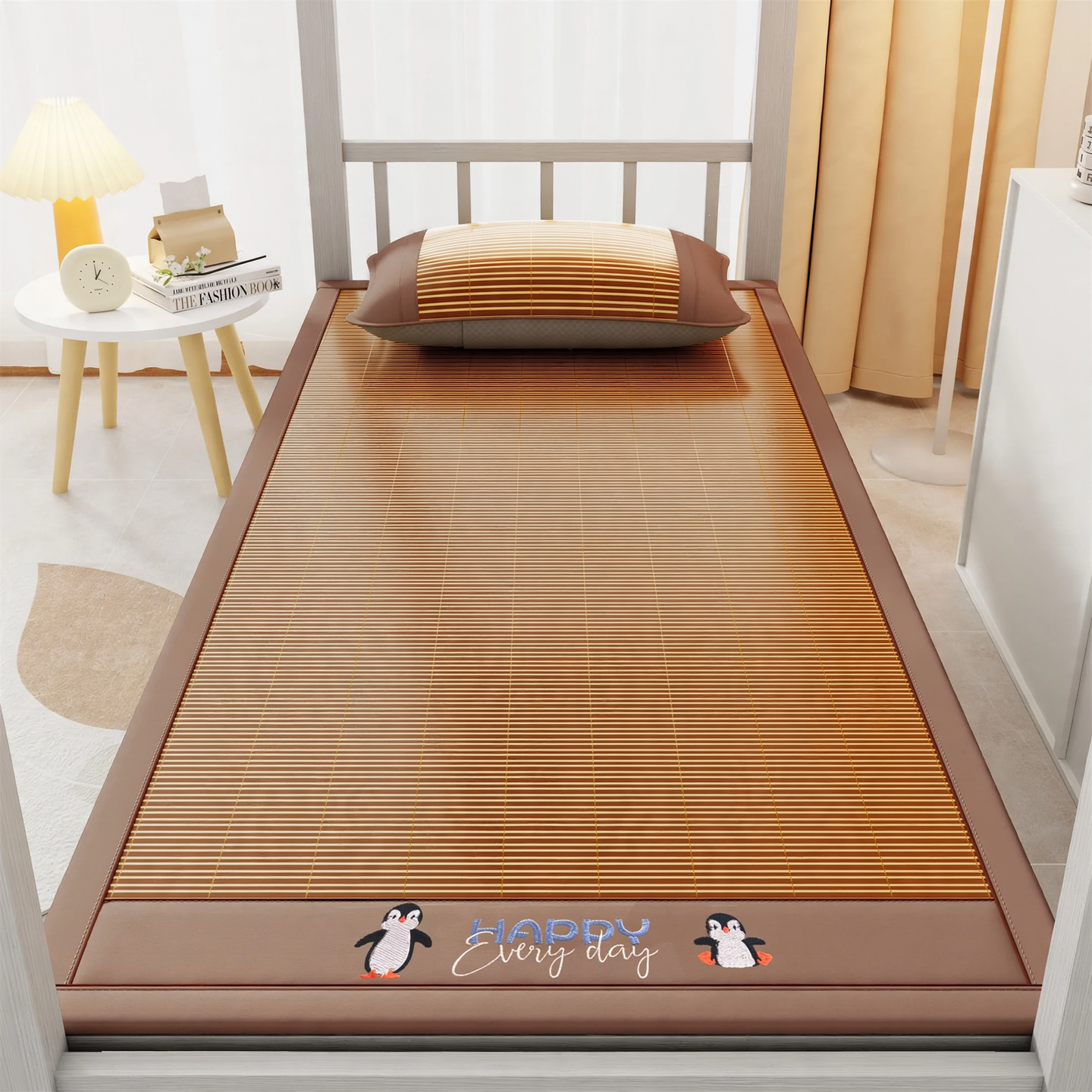 Foldable Bamboo Mat with Ice Silk Back for Student Beds