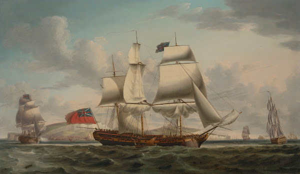 The East Indiaman William Pitt in three positions off Dover 1787