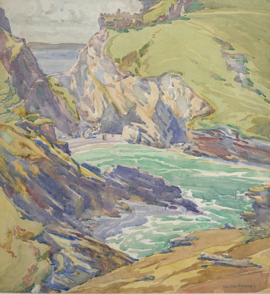 Untitled Tintagel Haven with ruins of Tintagel Castle Cornwall 1928