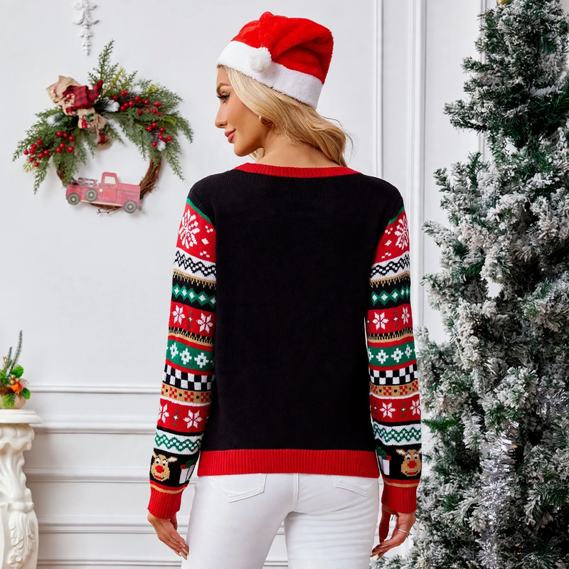 Weihnachts-Strickpullover mit Rentier-Motiv
