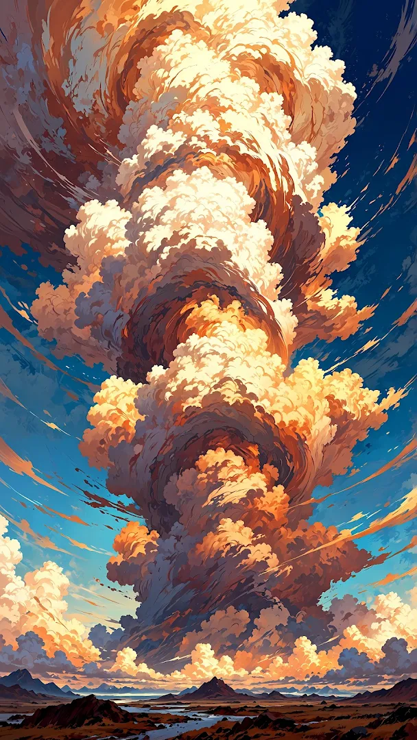 Massive Swirling Cumulonimbus Cloud Formation at Sunset