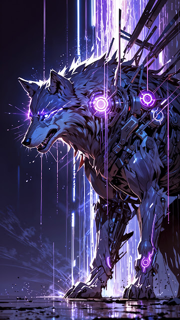 Cybernetic Wolf with Glowing Purple Eyes - Free mobile Wallpaper