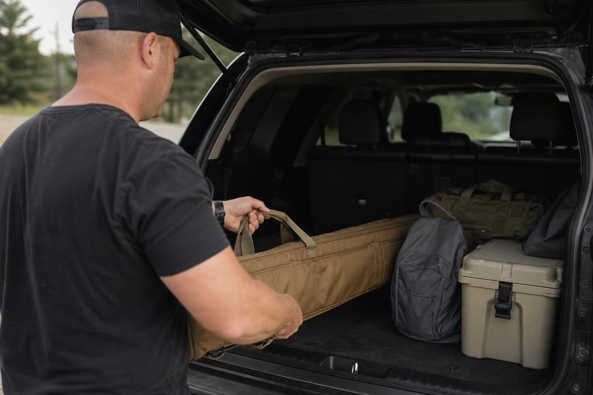 AR-15 rifle case carry layout for vehicle loading