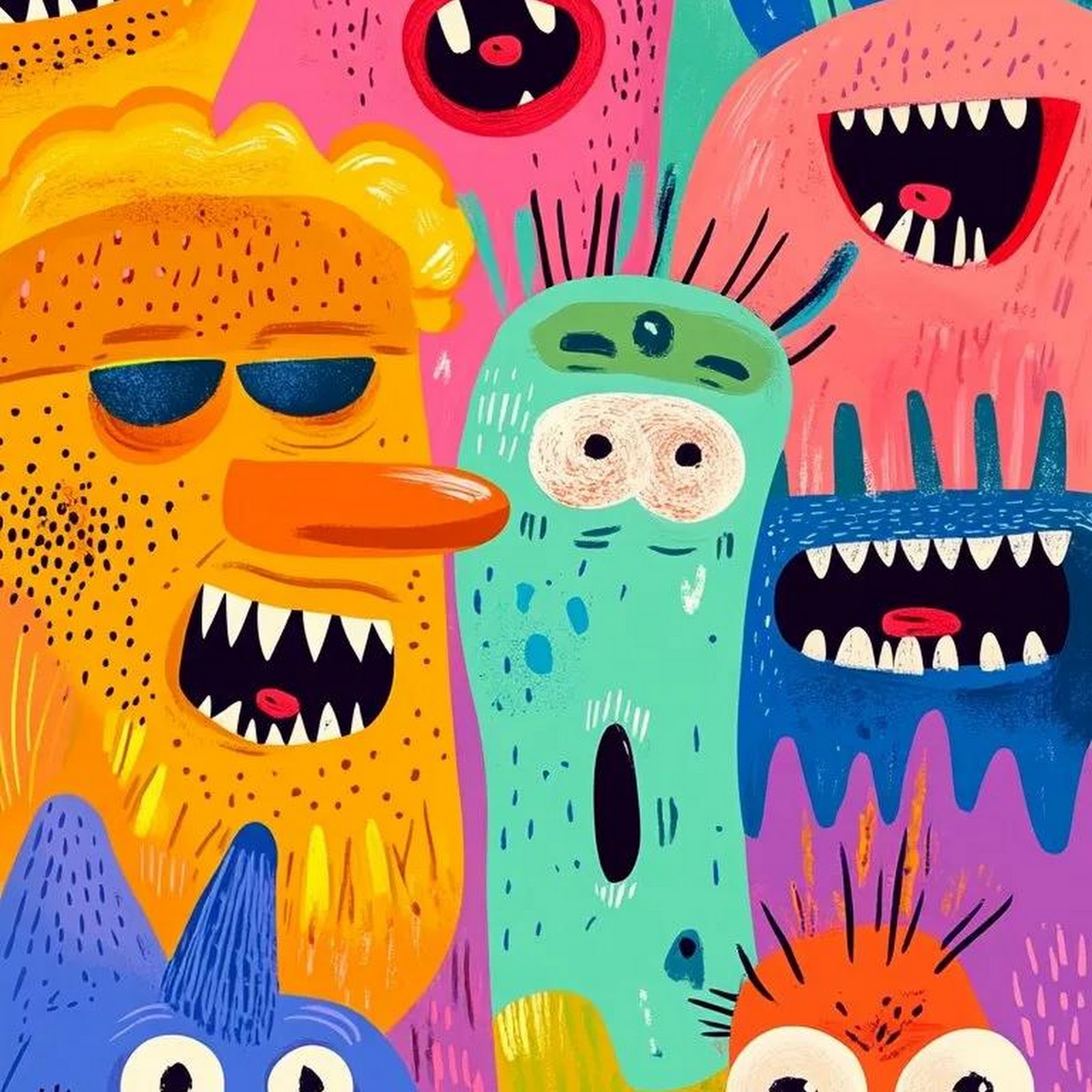Download Monster Illustration, Cartoon Characters, Digital Art, Colorful Creatures iPhone