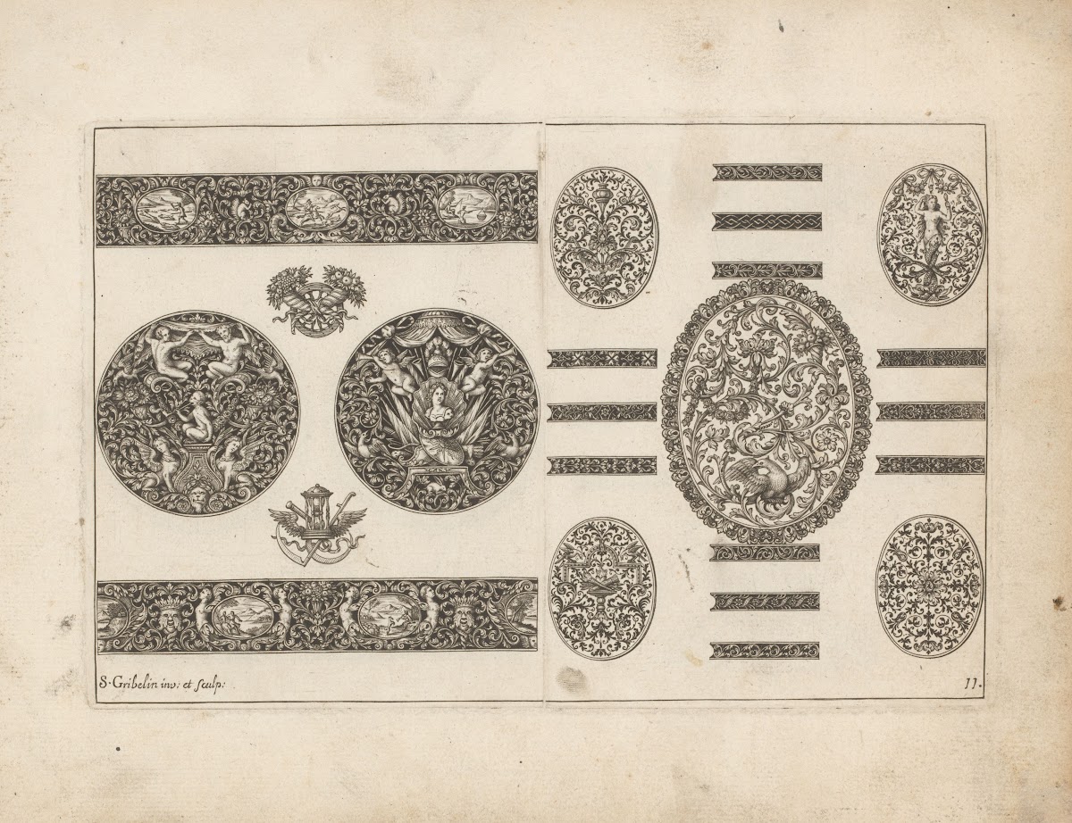 Nine ornaments with cherubs plants and animals 1704