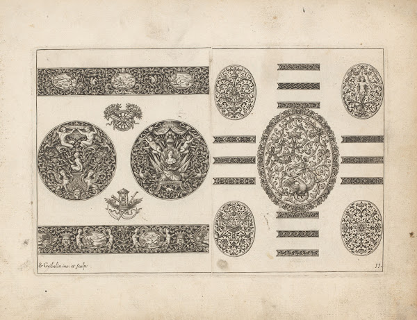 Nine ornaments with cherubs plants and animals 1704