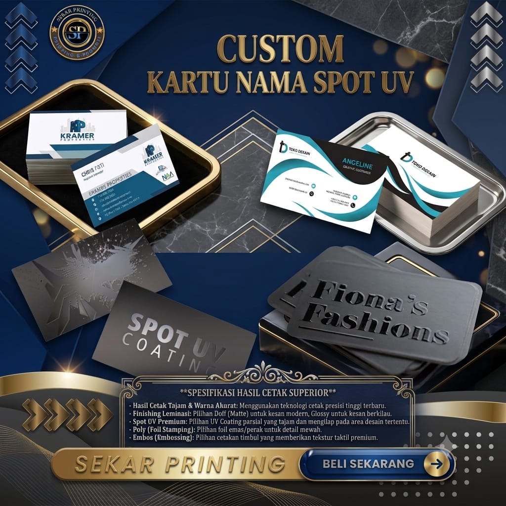 Contoh kartu nama custom dengan finishing Spot UV — Sekar Printing