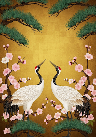 Japanese Cranes and Sakura