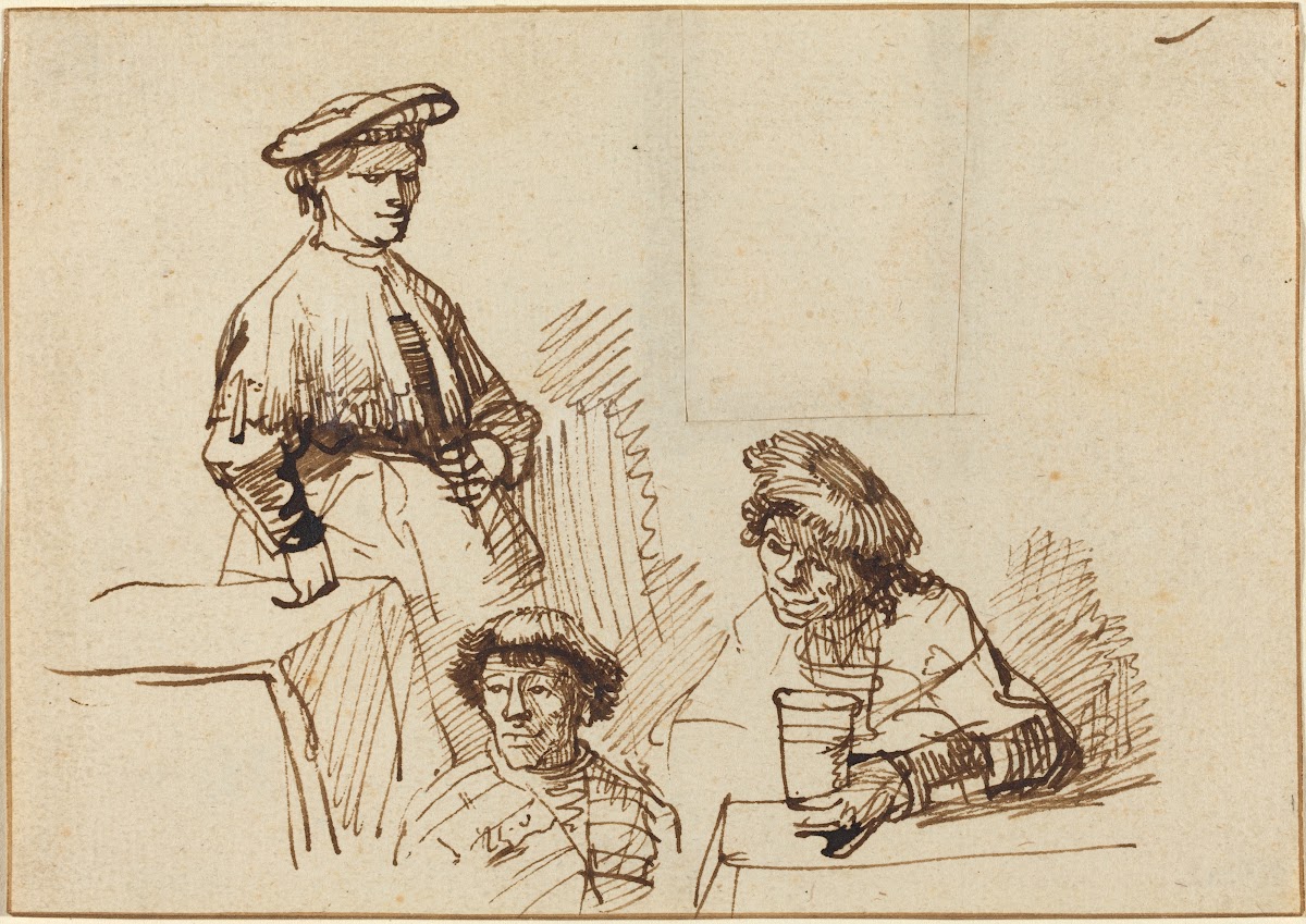 Sketches from a Tavern  Woman Standing and Two Men Seated