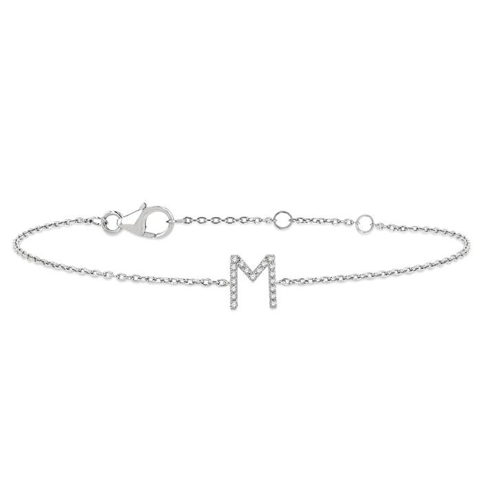 Block 'M' Initial Diamond Chain Bracelet