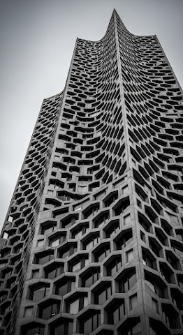 Brutalist Concrete Facade Low Angle