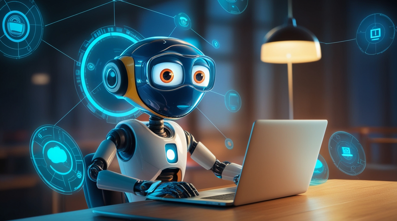 Computer bot performing automation tasks on a laptop