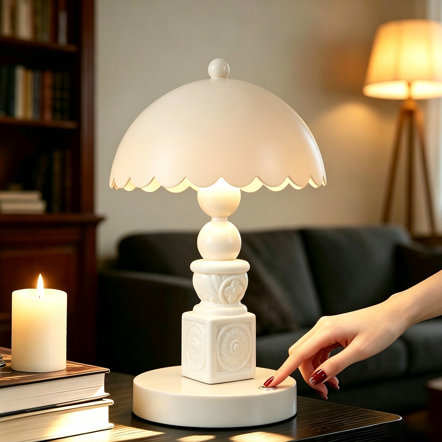 French Column Table Lamp with Carvings