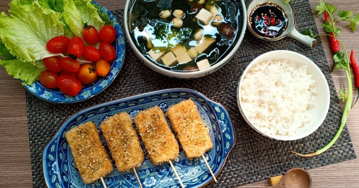 Đậu hủ tẩm mè chiên xù - Canh rong biển hạt sen