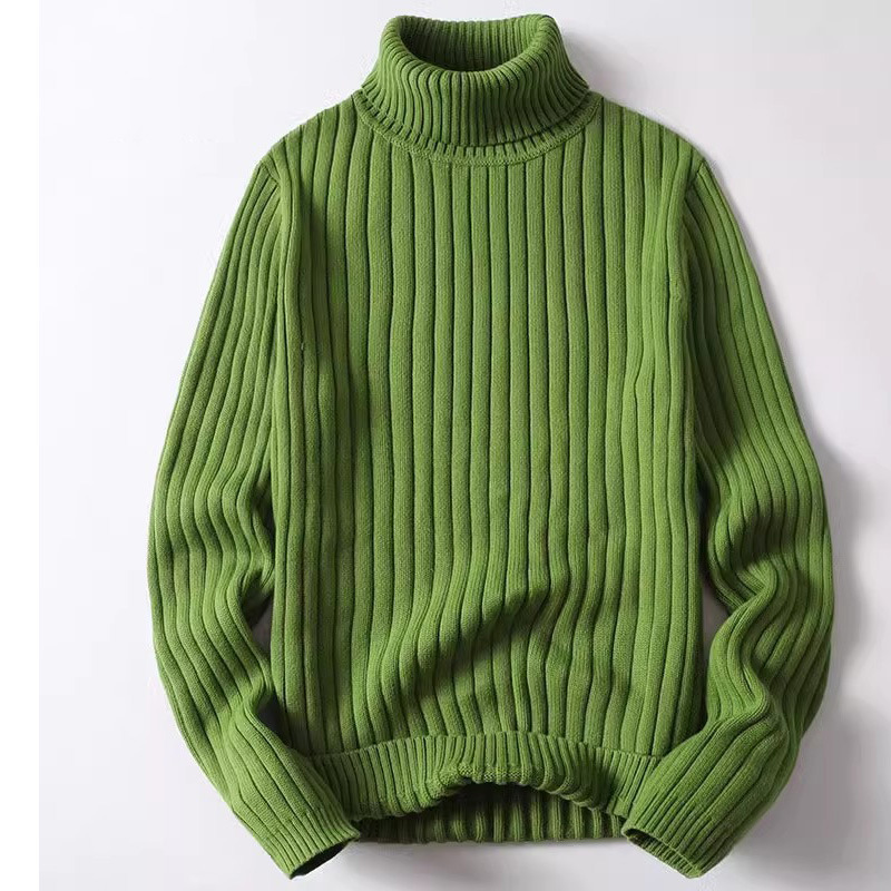 Men's cotton knitted sweater with stand-up collar