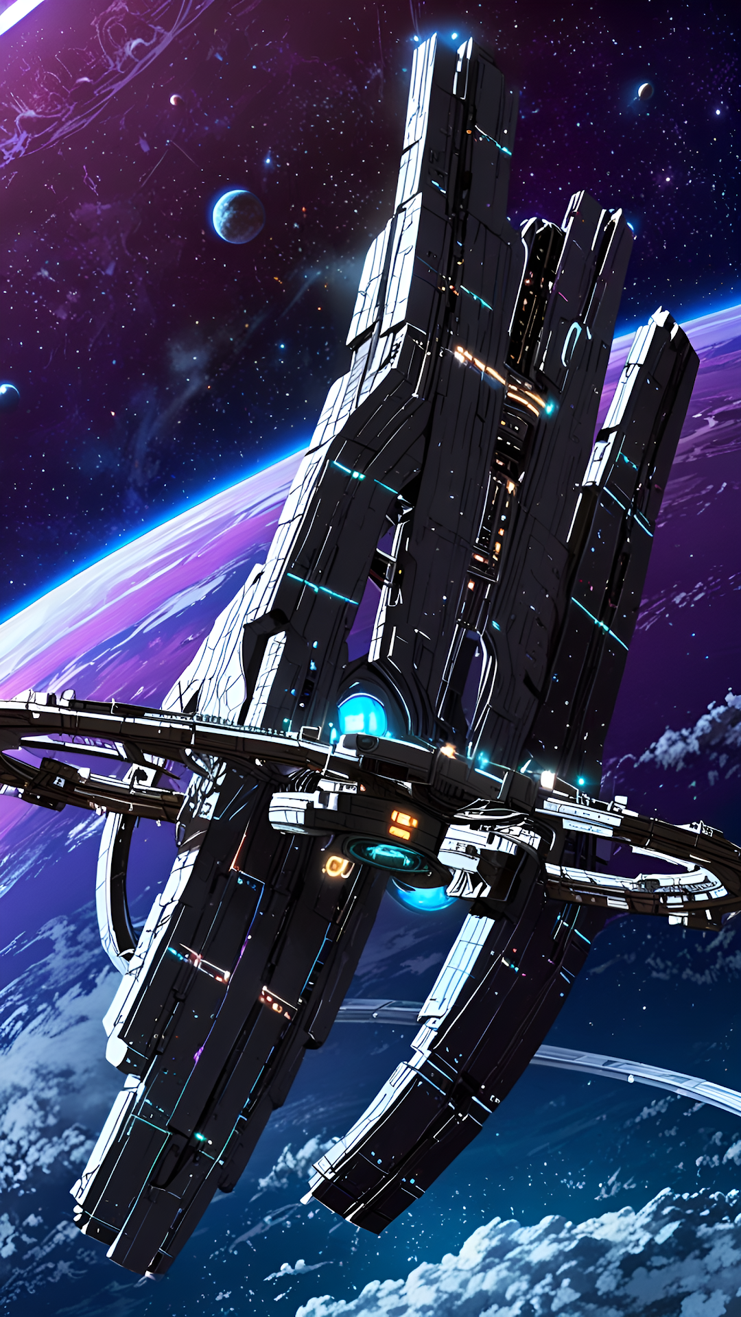 Galactic Citadel Orbital Station Above Purple Planet - Free 4K mobile Wallpaper