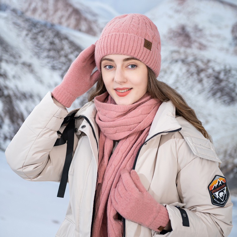 Knit set with hat, scarf, and gloves