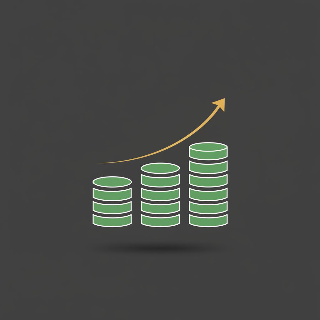 Minimalist 2D vector of ascending green bar chart integrated with stacked gold coins on dark background illustrating how to earn money from investing
