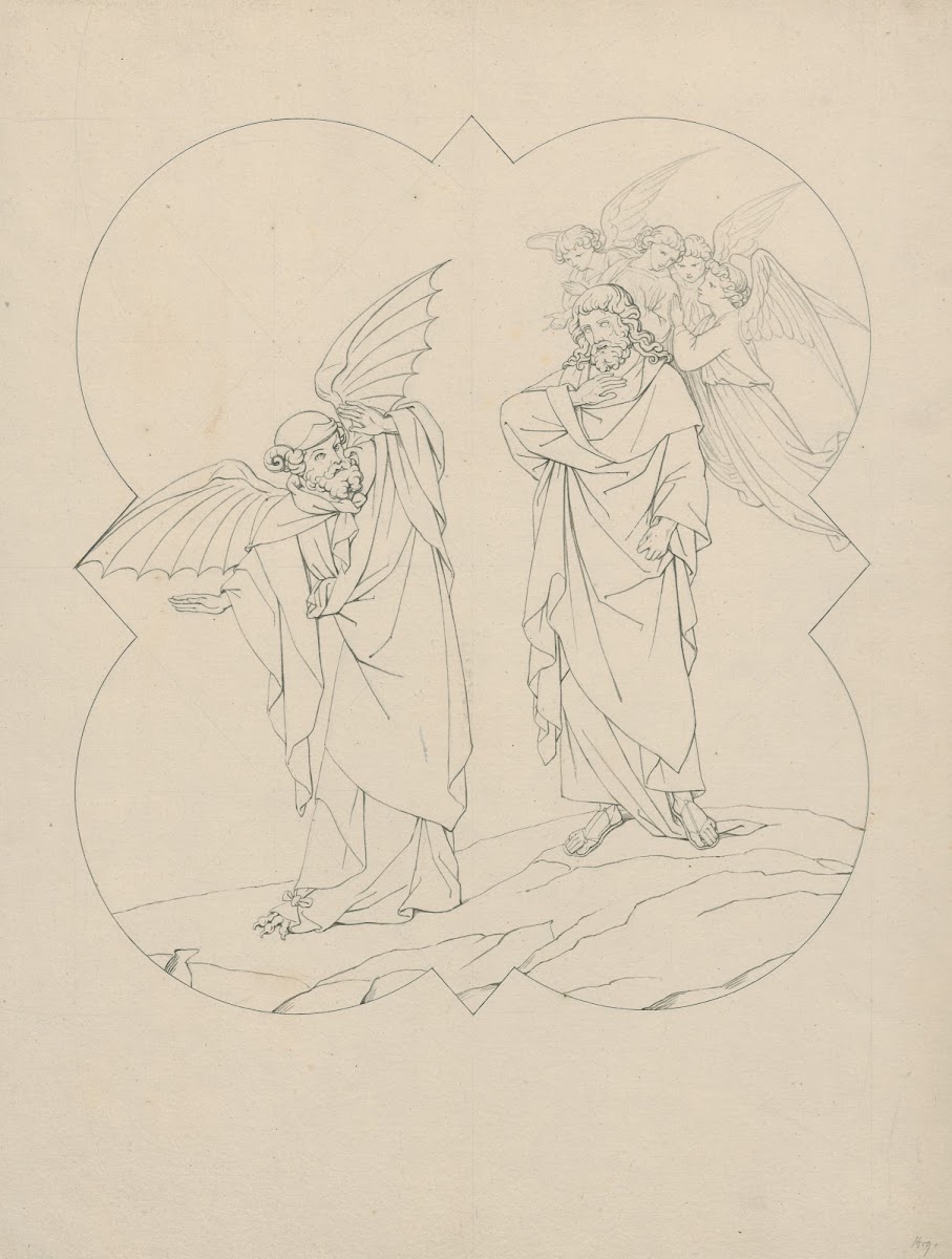 De verzoeking van Christus bas reliëf