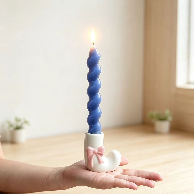 Ceramic Candle Holder in Candy Cane Design