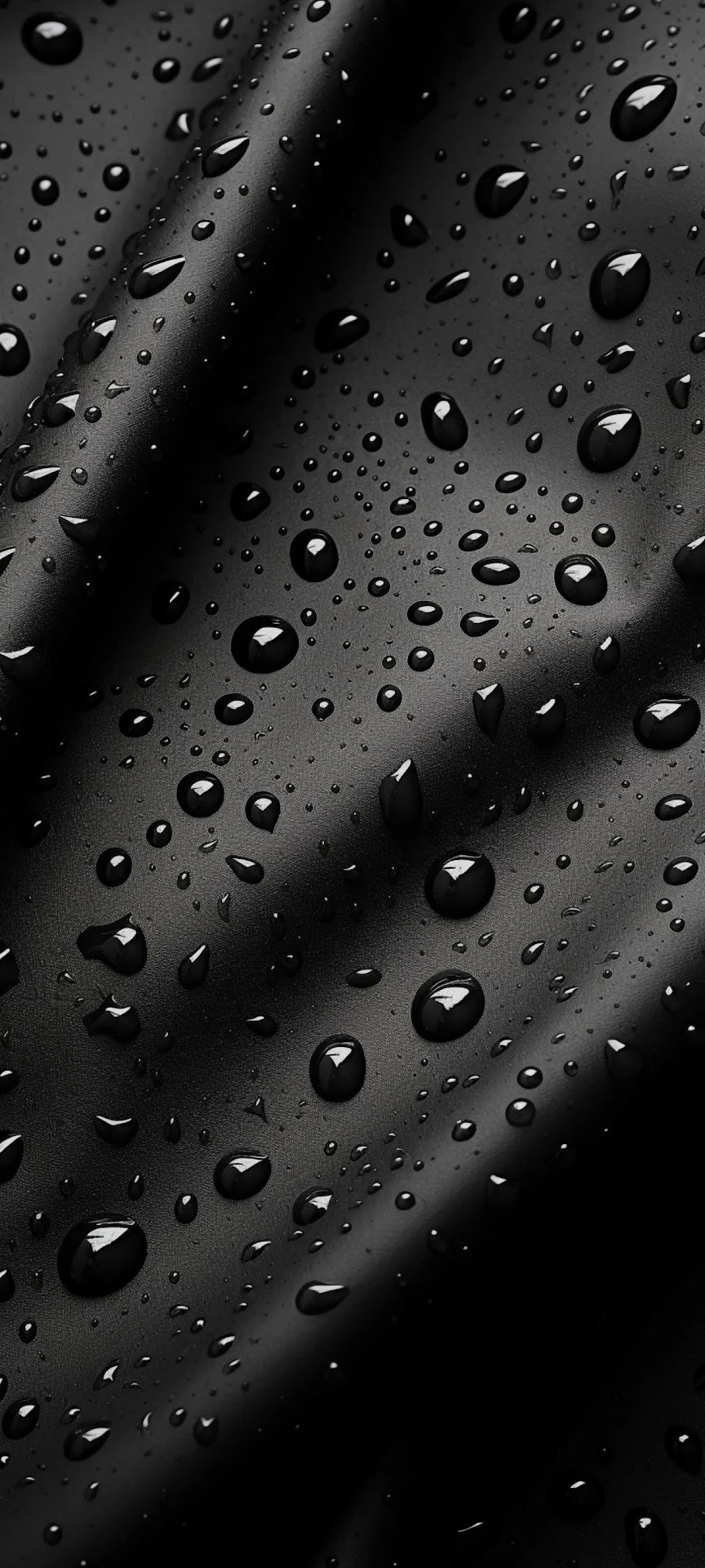 Reflective Water Droplets on Dark Black Textured Surface - Free 4K mobile Wallpaper