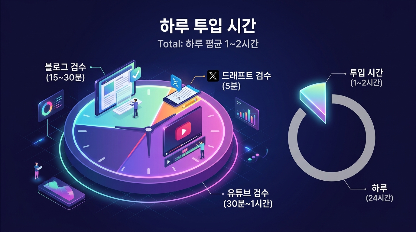 하루 투입 시간 — 24시간 중 1~2시간
