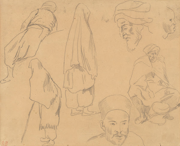 Four figure studies of Bedouins and three of head studies