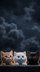 Adorable 3D Render of Three Curious Big-Eyed Kittens