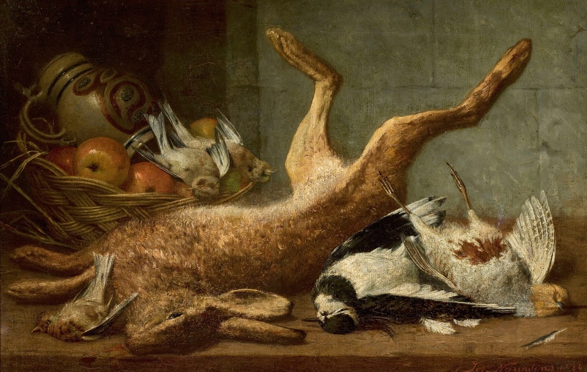 Hunting trophies dead hare 1884