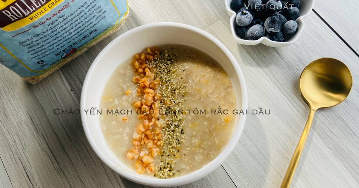 Cháo yến mạch đậu lăng đỏ tôm rắc gai dầu - ăn dặm