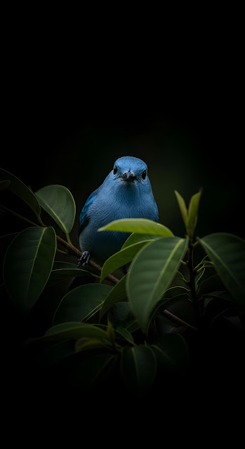 Vibrant Blue Bird Hidden in Dark Foliage - Free mobile Wallpaper