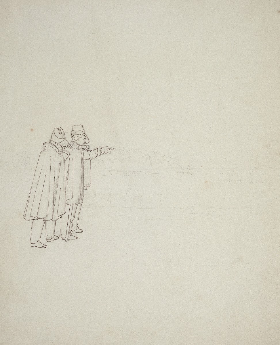 Zwei Männer auf das Meer weisend ca 1813