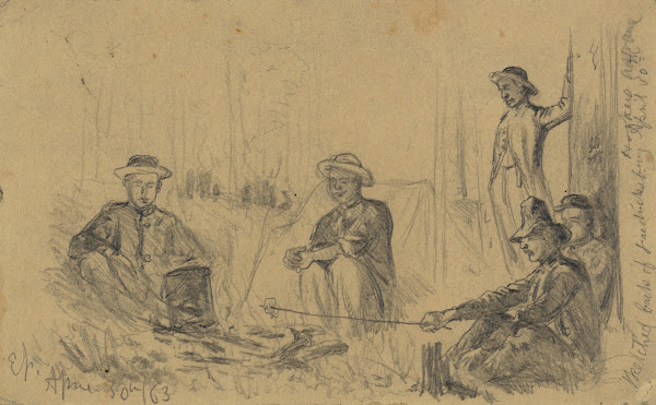 In the woods at ChancellorsvilleBivouac at night 1863