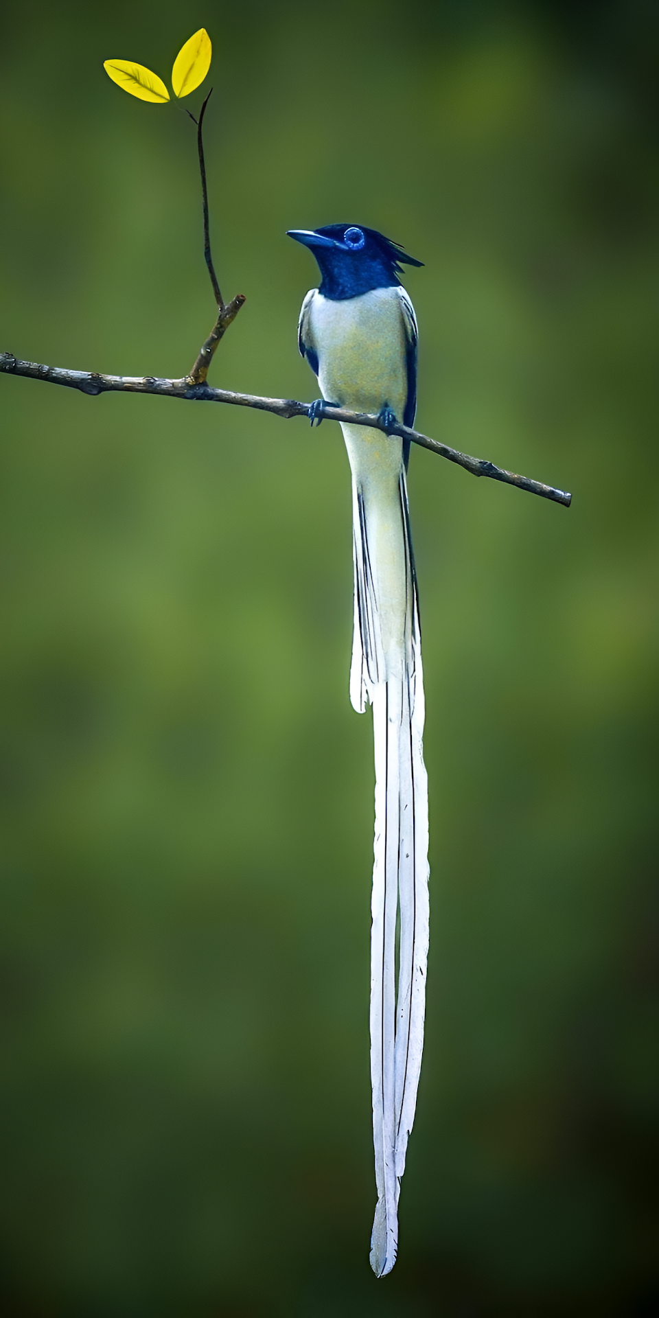 White Tailed Flycatcher Perched, Vibrant Green Bokeh Background - Free 4K mobile Wallpaper