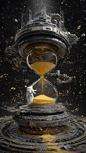 Astronaut in Cosmic Hourglass Time Machine Sculpture