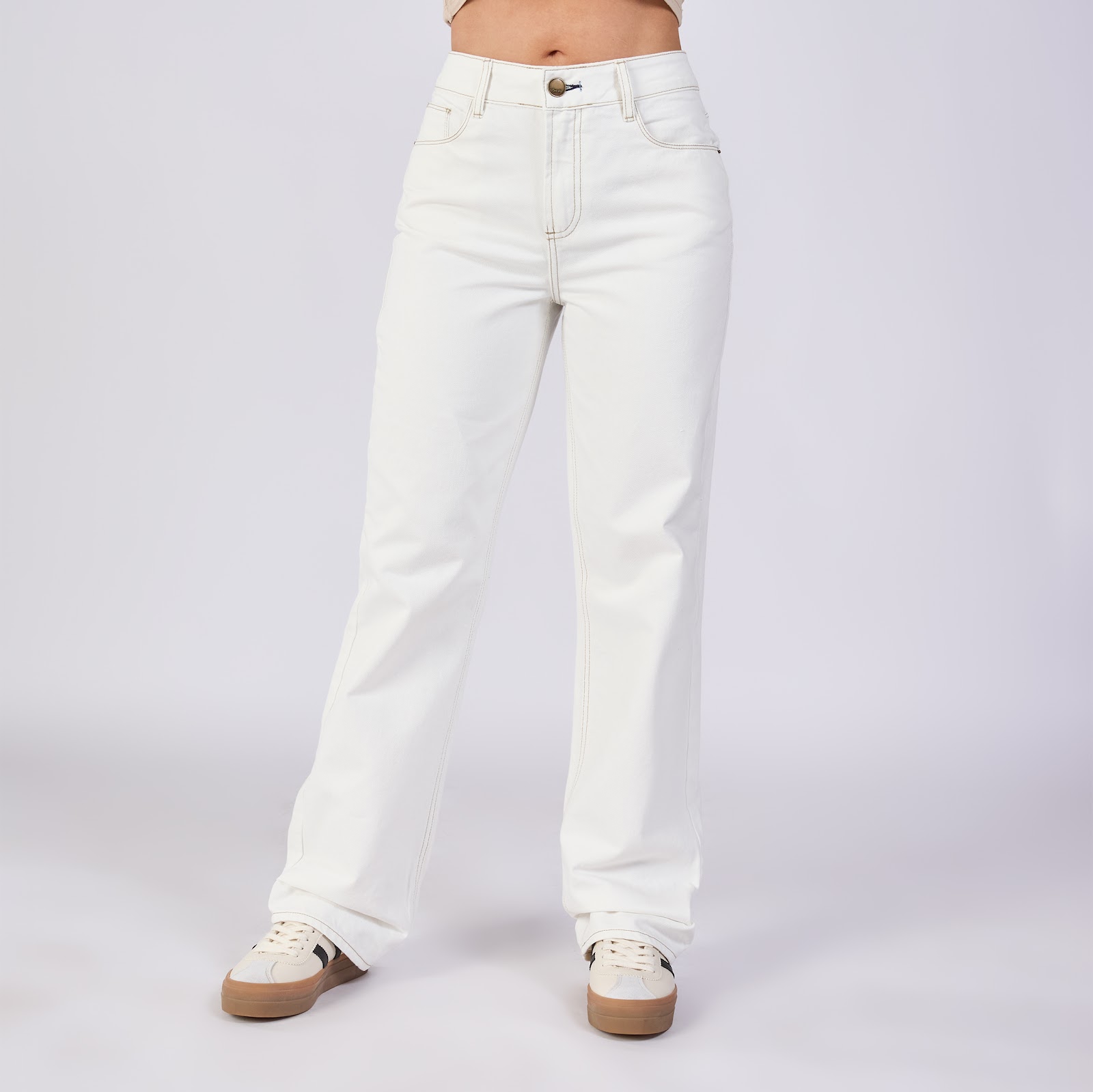 Jean straight rígido tiro medio 100% algodón, color ivory - Vista 6