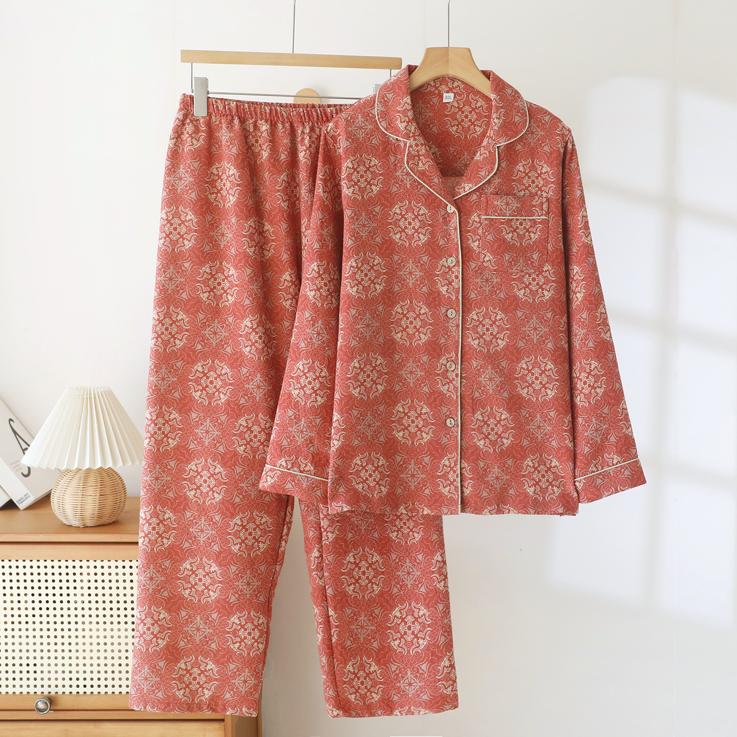 Atmungsaktives Jacquard-Baumwoll-Set für Damen