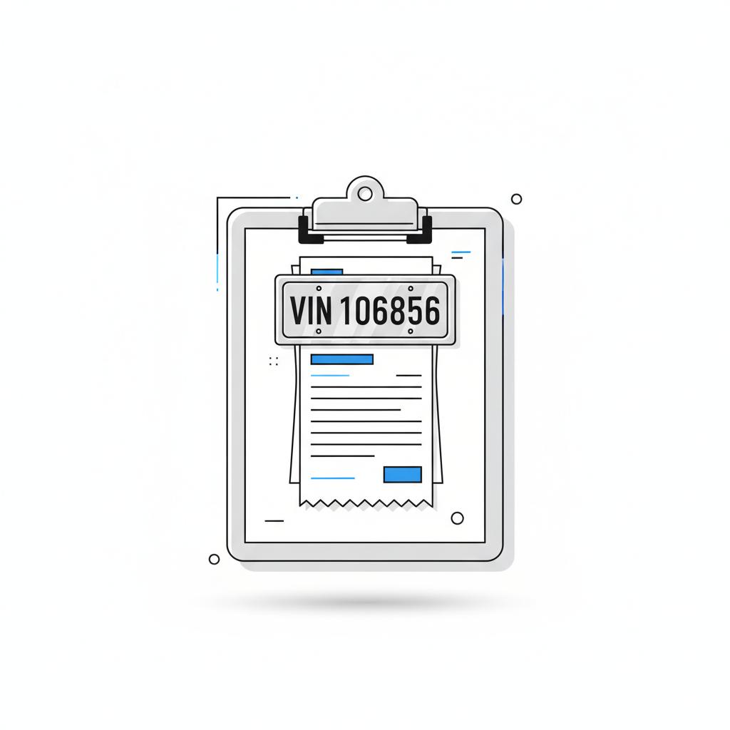 Minimalist vector close up of a VIN plate and service receipts on a clipboard emphasizing vehicle history checks for lexus lc 500 for sale