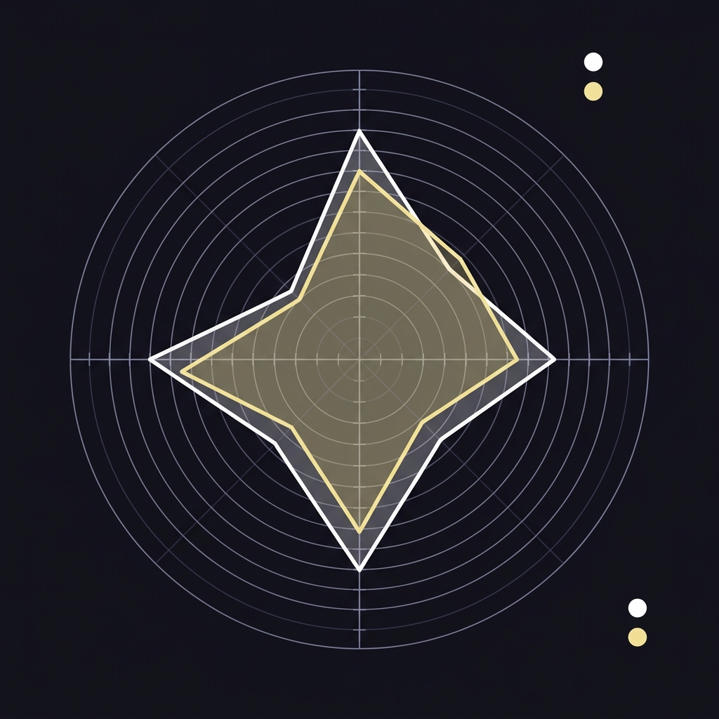 Minimalist 2D vector radar chart comparing eFG percent turnover rate offensive rebounding free throw rate for Bucks and Bulls in Funded Plays dark palette bucks bulls prediction