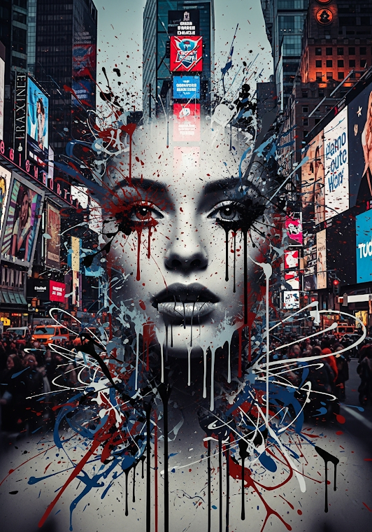 Inkblot Surreal Woman in Times Square
