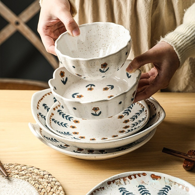 Vintage ceramic tableware set, rustic design