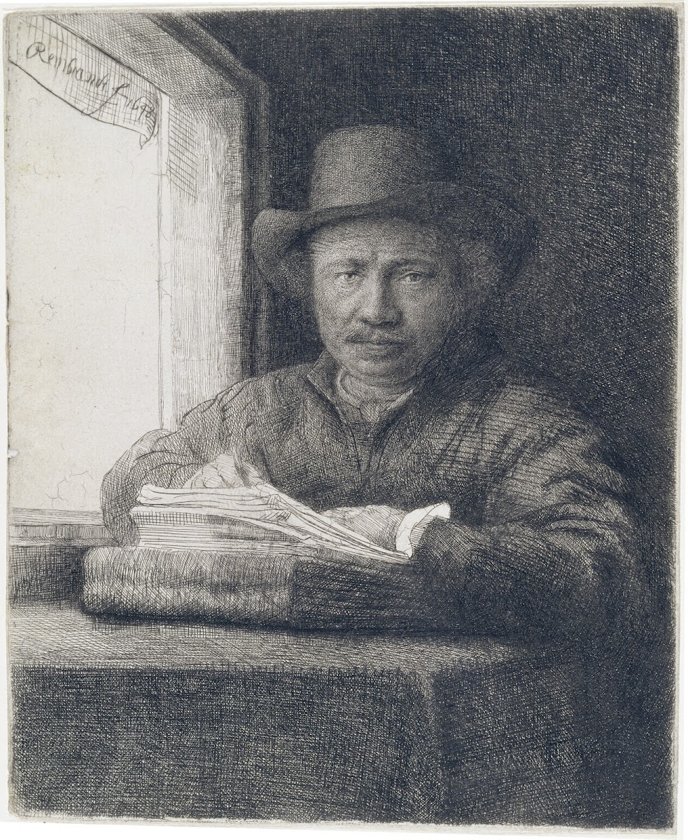 Self Portrait etching at a window 1648