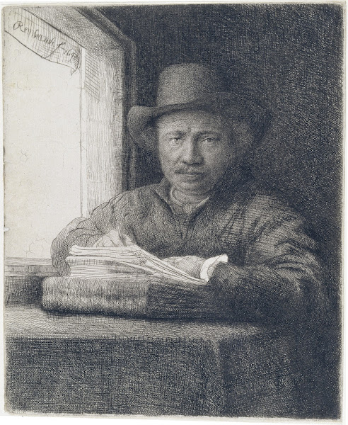 Self Portrait etching at a window 1648