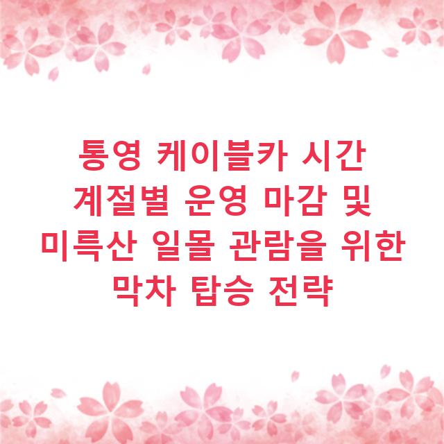 통영 케이블카 시간 계절별 운영 마감 및 미륵산 일몰 관람을 위한 막차 탑승 전략