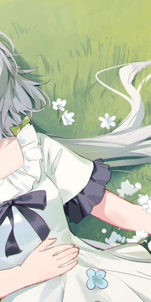 Anime Girl, Meadow, Digital Art, Long Hair 4K Wallpaper Background