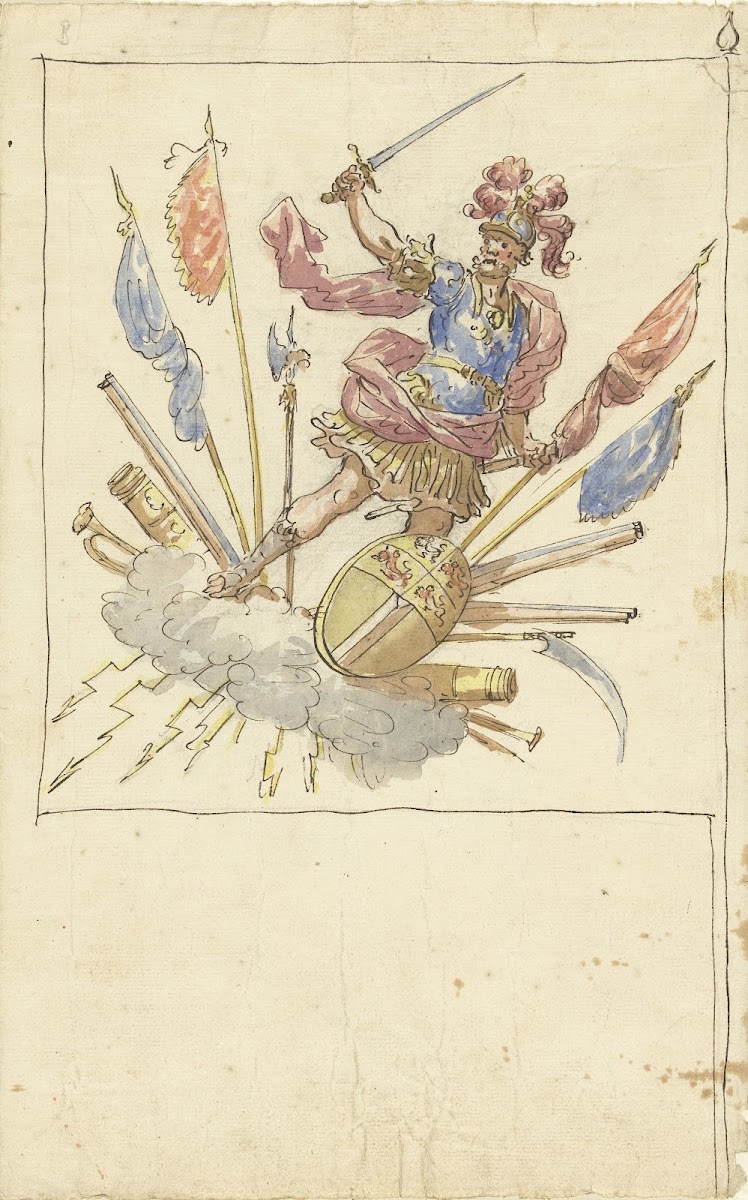 Ontwerp voor een banier met Mars wapentuig en het wapen van Rotterdam 1677   175